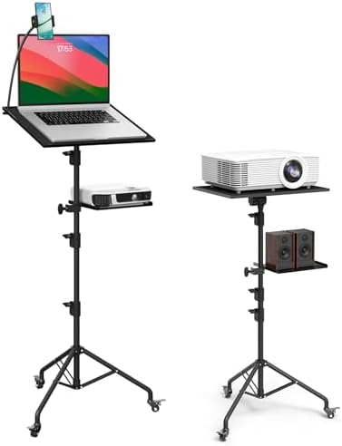 Projector Stand Tripod Laptop Tripod with Wheels & Adjustable Height Portable Podium Stand with Phone Holder Projector Holder for Home, Office, School & DJ Matte Black by Unknown