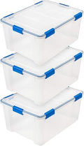 IRIS USA 3-Pack 60 Qt Storage Bins with Gasket Lids, Clear/Blue by IRISUSA