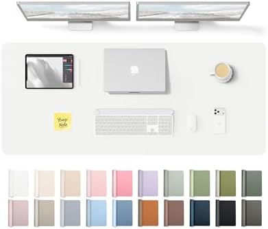 YSAGi Leather Desk Pad Protector, Office Desk Mat, Large Mouse Pad, Non-Slip PU Leather Desk Blotter, Laptop Desk Pad, Waterproof Desk Writing Pad for Office and Home (White,55" x 17.2") by YSAGi