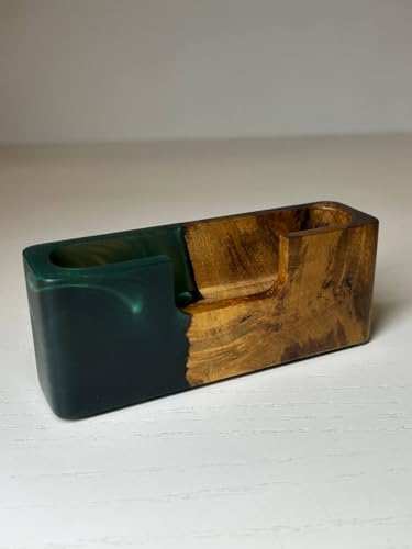 RWA Emerald Business Card Holder – Luxury Square Desk Organizer, Stylish Office Decor, Slim Card Holders - Wood & Epoxy Card Display Stand for Men and Women, Office Desk Accessories - SMART, green - Image 5