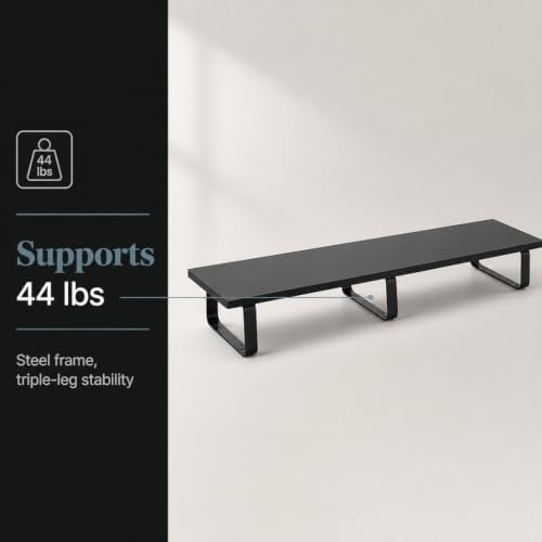Mount-It! 39" Extra Long Dual Monitor Stand Riser – Ergonomic Desk Organizer for 2 Monitors, Laptop, TV, or Printer – Heavy-Duty Steel & Wood Desktop Shelf with Storage – Supports 44 Lbs – Black - Image 4