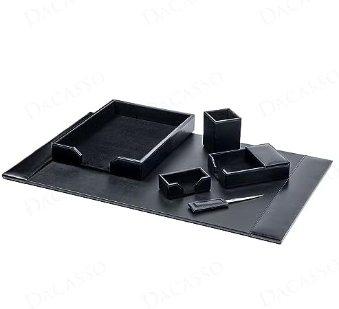 Dacasso 6 Piece Black Bonded Leather Luxury Desk Accessory Set - Desk Pad & Organization Essentials - Image 6