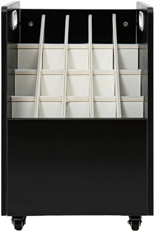 DONSU Countertop Literature Organizer, 20-Slot Blueprint Storage Rack,Desktop Compartment Bill Paper Organizer,Mobile Roll File Organizer Cart w/Wheels for Office Home School (Black) by DONSU