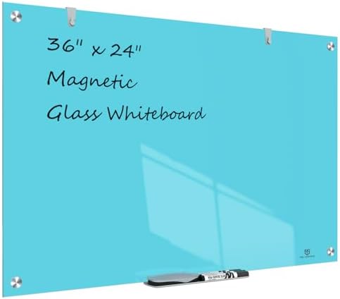 TSJ OFFICE White Board for Wall - 36" x 24" Blue Glass Board 3 X 2 FT by TSJOFFICE-WipeCleanThinkGreenWorkSmart