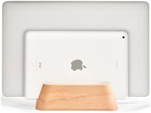 ACODE Wood Vertical Laptop Stand, Laptop Holder for Desk Compatible with MacBook Pro Air Surfaces,Laptops Storage Rack Slot Thickness 0.59" to 0.71"，Vertical Laptop Stand 2 Slots for max 2 Devices by HOME