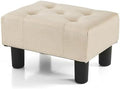 BRIAN & DANY Small Foot Stool, Linen Foot Stools with Legs, Stable Small Footstool for Living Room, Beige by BRIANDANY