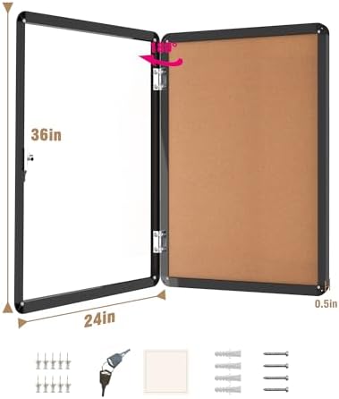 Mifuro 36"x24" Enclosed Bulletin Board, Lockable Weather-Resistant Aluminum Cork Noticeboard for School & Office, Black Frame w/Cork - Image 5