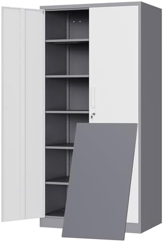 Yizosh Metal Storage Cabinet with 2 Locking Doors and 5 Adjustable Shelves, 72" Garage Storage Cabinet Steel Lockable for Office,Home,Garage by Yizosh