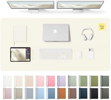 YSAGi Leather Desk Pad Protector, Office Desk Mat, Large Mouse Pad, Non-Slip PU Leather Desk Blotter, Laptop Desk Pad, Waterproof Desk Writing Pad for Office and Home (Cream,55" x 24") by YSAGi