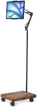 HULISEN Tablet Floor Stand with Wheels, Rolling Stand with 5lb Wood Base by HULISEN
