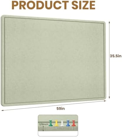 Large Bulletin Board 60" x 36" Felt Cork Board,Decor Pin Board, Sage Green - Image 3