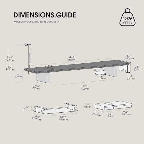 Fenge Modular Dual Monitor Stand Riser with Solid Ash Wood Leg, 42.5" Black - Image 3