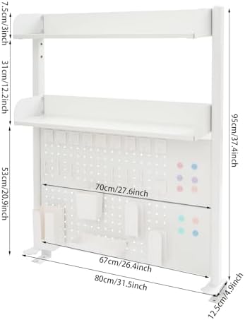 Pegboard Clamp-On Desk Bookshelf, White Desk Organizer Shelf with Adjustable Shelf & Hooks - 44 lbs Capacity, Modern Pegboard Table Display Stand for Office Home Gaming Children's Room, Easy Assemble - Image 3