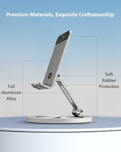 Phone Stand for Desk, 360° Rotating Dual Adjustable Foldable Cell Phone Holder, Heavy Solid All-Aluminum Base Anti-Slip Stable Support for Home Office Study, Fits iPhone Galaxy 4-8" Phones - Image 6