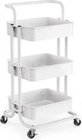 Pipishell 3 Tier Rolling Cart, Utility Cart with Wheels & Handle, White by Pipishell