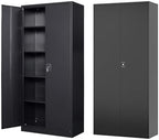 Fesbos Metal Storage Cabinet-72” Black Tall Steel File Cabinets with Lockable Doors and Adjustable Shelves-Black Steel Storage Cabinet for Kitchen, Office, Garage by Fesbos
