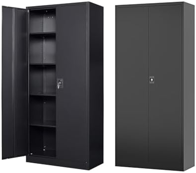 Fesbos Metal Storage Cabinet-72” Black Tall Steel File Cabinets with Lockable Doors and Adjustable Shelves-Black Steel Storage Cabinet for Kitchen, Office, Garage by Fesbos