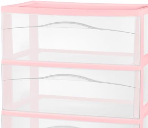Sterilite 3 Pack Wide 3 Drawer Storage Cart, Rolling Organization, Pink - Image 5