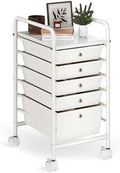 Rolling Storage Cart with Drawers 5-Tier Lock Wheels Office White by Shrivee