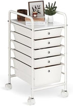 Rolling Storage Cart with Drawers 5-Tier Lock Wheels Office White by Shrivee