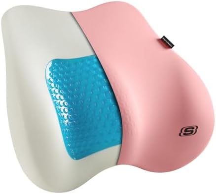 Skechers Lumbar Pillow Premium Gel & Memory Foam, Lumbar Support Pillow for Office,Chair Lower Back Pain Relief Lumbar Pillow,Ergonomic Back Support Pillow for Office Chair,Car,Home,Travel,Pink by Unknown