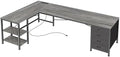 Huuger 63 Inch L Shaped Desk with Fabric Drawers, Reversible Computer Gaming Desk with Power Outlets and USB-C Port, Adjustable Side Storage Shelves, for Work Study Corner Home Office, Grey by Huuger
