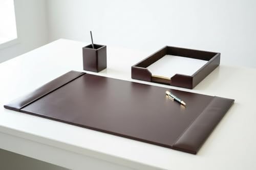 Dacasso Brown Bonded Leather Luxury 3 Piece Desk Set - Blotter Pad & Desk Organization Essentials - Executive Decor and Surface Protector - Image 2