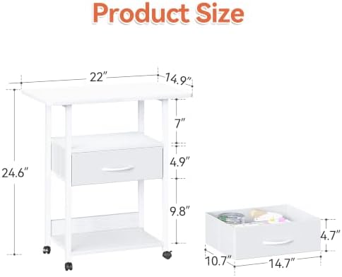 Printer Stand, 3-Tier Printer Table with Fabric Drawer, File Cabinet with Wheels for Home Office Fax Machine Scanner, White - Image 4