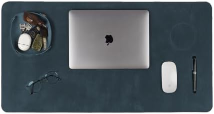 LEATHER VILLAGE Real Leather Desk Pad 3mm Thick Double Layer Desk Mat Blue. by LeatherVillage