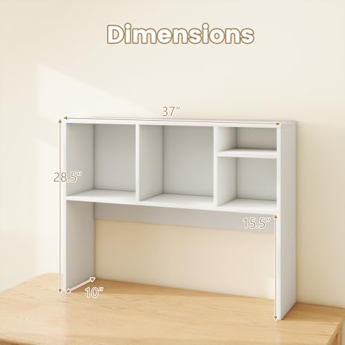 GIANTEX Desktop Bookshelf, Countertop Storage Hutch with 4 Shelves for Computer Desk, Dressing Tabletop Display Rack, Multipurpose Desk Hutch Storage Organizer for Home Office Dorm, White - Image 3