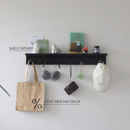 Entrance Coat Rack ，Coat Hooks, Wall-Mounted Wooden Hook Rack, Wall-Mounted Shelves are Very Suitable (Black Color Finish—A-2) - Image 4