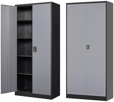 Fesbos Metal Storage Cabinet-72” Tall Steel File Cabinets with Lockable Doors and Adjustable Shelves-Black&Gray Steel Storage Cabinet for Kitchen, Office, Garage by Fesbos