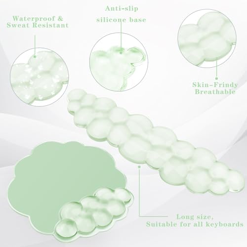 Gel Cloud Keyboard and Mouse Wrist Rest, Cute Wrist Support and Arm Support Rest for Typing Pain Relief，Suitable for Office/Computer/Laptop/Gaming Set-Green - Image 3