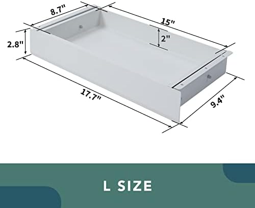 FLEXISPOT Under Desk Drawer, Steel Drawer for Desk Slide-out, Under table Mounted Drawer, Standing Workstation Storage Attachment for Office Home - 17.7” Width, White - Image 5