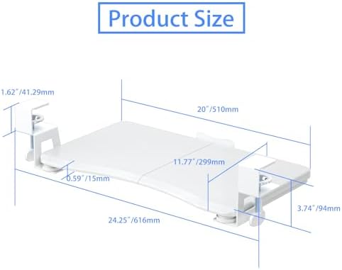 suptek Small Keyboard Tray Under Desk Pull Out with C Clamp Mount, Computer Keyboard & Mouse Tray, 20 (24.2 Including Clamps) x 11.8 inch Slide-Out Platform Computer Drawer for Typing, White, DSF1SW - Image 6