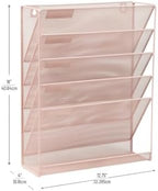 5 Tier Wall Mount Metal File Organizer, Rose Gold Mesh - Image 5