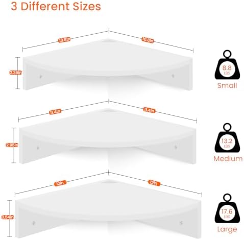 Homode Floating Corner Shelves, Set of 3 Wood Corner Wall Shelves with Wire Hole, 12 Inch Deep Hanging Corner Display Shelf for Living Room, Kitchen, Bedroom, White - Image 3