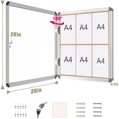 Mifuro 28"x26" Enclosed Bulletin Board, Lockable Weather-Resistant Aluminum Cork Noticeboard for School & Office, Silver Frame w/Cork - Image 5