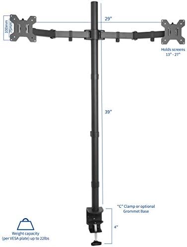 VIVO Dual Monitor Stand Up Desk Mount Extra Tall 39 inch Pole, Fully Adjustable Stand for up to 27 inch Screens, Black, STAND-V012 - Image 3