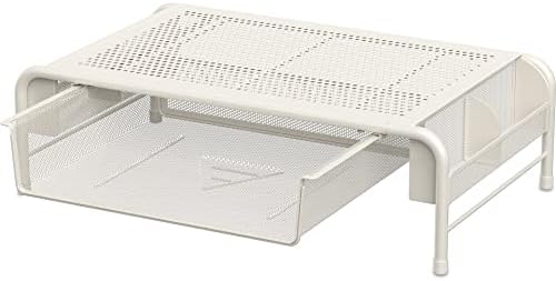 Simple Houseware Metal Desk Monitor Stand Riser w/ Organizer Drawer, White - Image 2