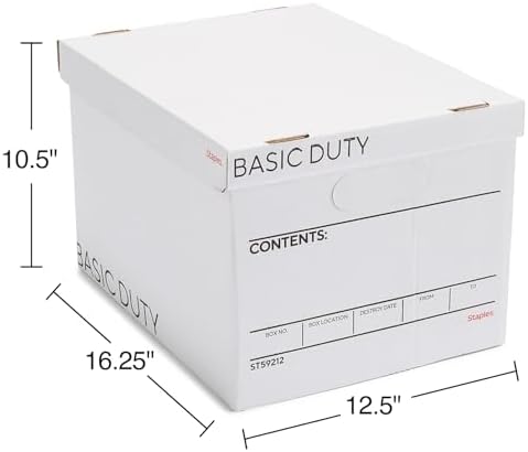 Staples Storage & Filing Box, Basic-Duty with Handles & Removeable Lid, Letter & Legal Size Documents, Stackable, 20-Pack, White/Black - Image 6