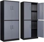 Yizosh Metal Storage Locking Cabinet with 4 Doors and 2 Adjustable Shelves,71" Lockable Garage Tall Steel Cabinet,for Home Office,Living Room,Pantry,Gym,Commercial Storage (Gray Black) by Yizosh