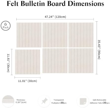 36" x24" Large Felt Bulletin Board, Bold-Stripe 6-Pack Cork Boards - Image 3