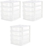 Gracious Living 4 Drawer Desktop & Countertop Organizer w/Organization Lid for Craft Storage, Office Supplies & School Supplies, White/Clear (3 Pack) by GraciousLiving