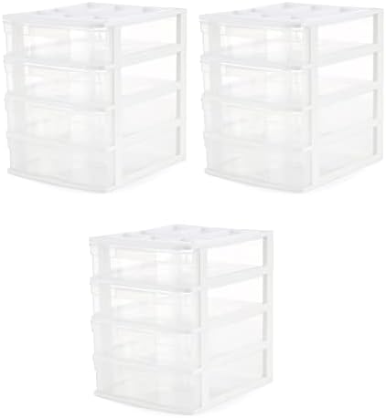 Gracious Living 4 Drawer Desktop & Countertop Organizer w/Organization Lid for Craft Storage, Office Supplies & School Supplies, White/Clear (3 Pack) by GraciousLiving