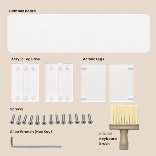 Bamboo Monitor Riser, Wide Desktop Monitor Stand for Desk with Clear Acrylic Legs, 31.5 x 8 inch Bamboo Wood Shelf, Fit Keyboard, Home Office Workspace Accessories, Study Stationaries Storage (White) - Image 3
