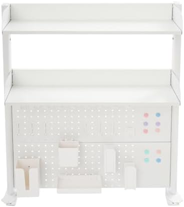 Pegboard Clamp-On Desk Bookshelf, White Desk Organizer Shelf with Adjustable Shelf & Hooks - 44 lbs Capacity, Modern Pegboard Table Display Stand for Office Home Gaming Children's Room, Easy Assemble - Image 5