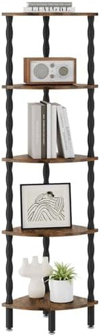 IBUYKE 5-Tier Corner Shelf for Small Space,Stylish Corner Bookshelf WBC020H by IBUYKE