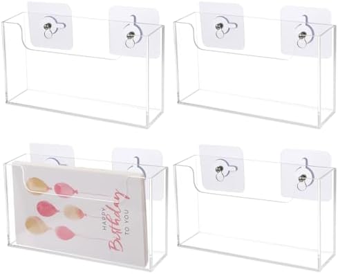 OMISTAR 4 PCS Post Card Holder Display Stand, 6.5 x 4 Inch Clear Acrylic Wall Mount Postcard Holder with Adhesive Suction Base, Mail Holder Box for Index Organizer Desk Table Home Office (4PCS) by OMISTAR