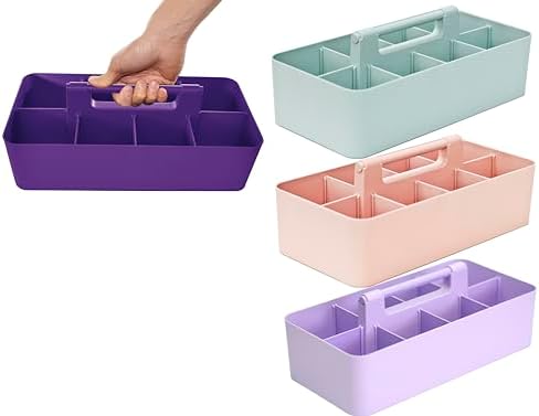 Portable Caddy Organizer - Stackable Plastic Caddy with Handle | Desk, Makeup, Dorm Caddy, Classroom Art Organizers (Made In Usa) (Mint/Pink/Royal Purple/Lavender) by EnjoyOrganizer